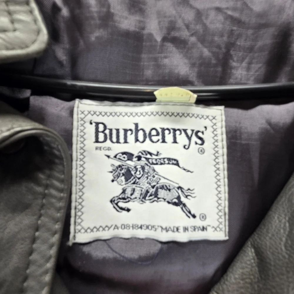 Vintage Burberrys Jacket Womens Gray Leather Long Overcoat Button Lined Trench - Picture 10 of 13